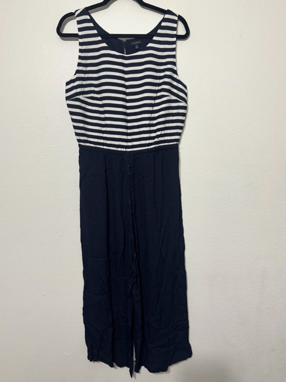 Talbots women's sleeveless navy blue and white striped jumpsuit Size 8